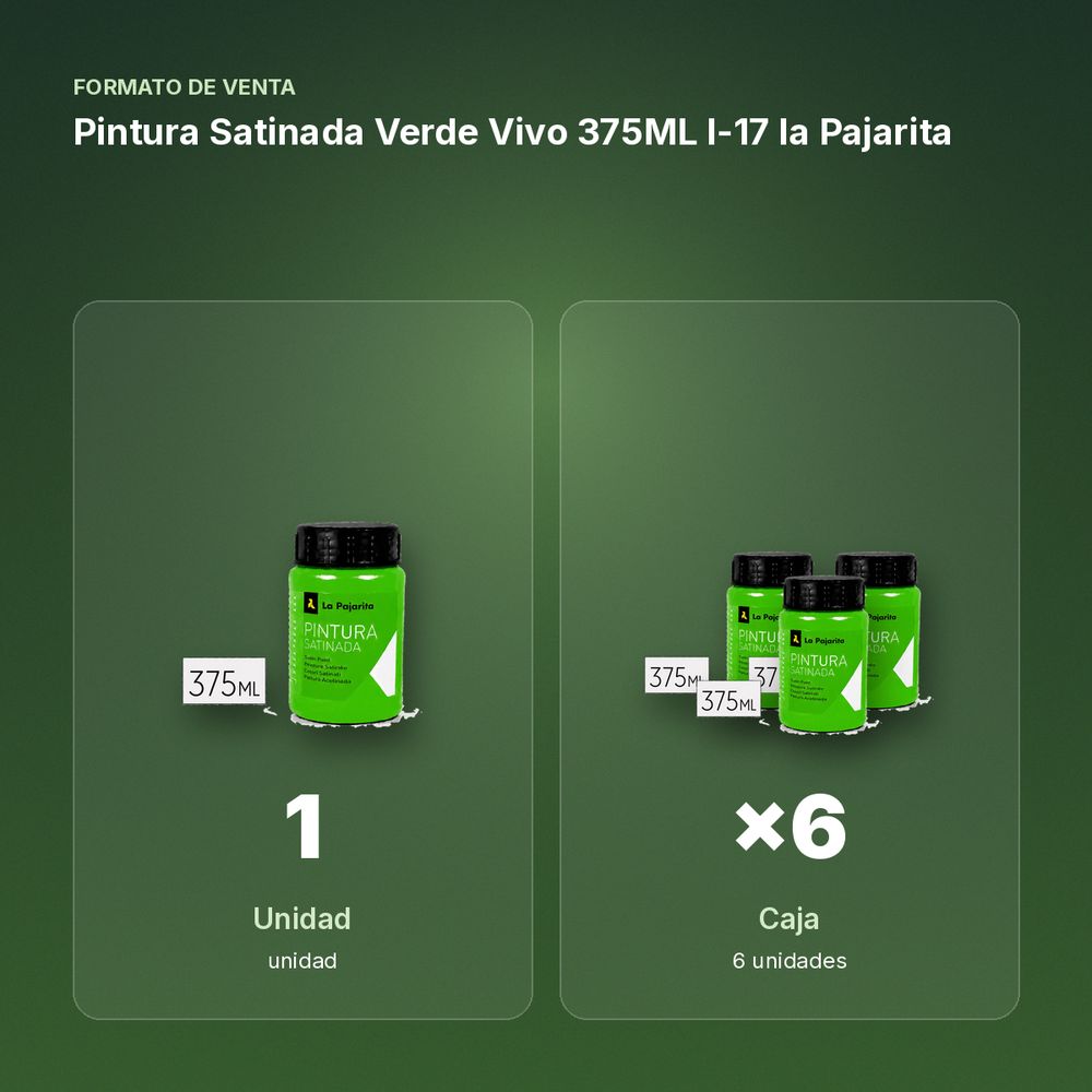 PINTURA SATINADA VERDE VIVO 375ML L-17 LA PAJARITA - formato de venta: caja de 6
