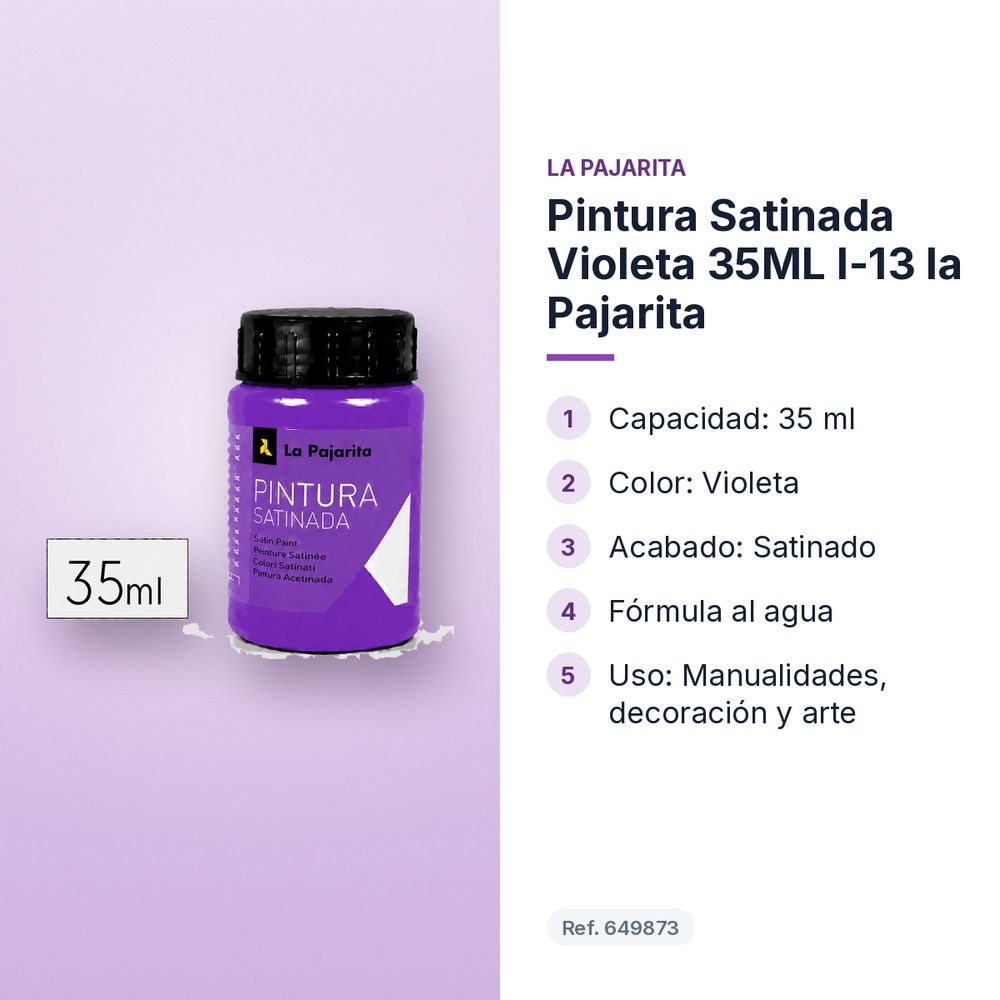 PINTURA SATINADA VIOLETA 35ML L-13 LA PAJARITA - características principales