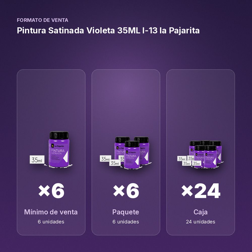 PINTURA SATINADA VIOLETA 35ML L-13 LA PAJARITA - formato de venta: paquete de 6, caja de 24