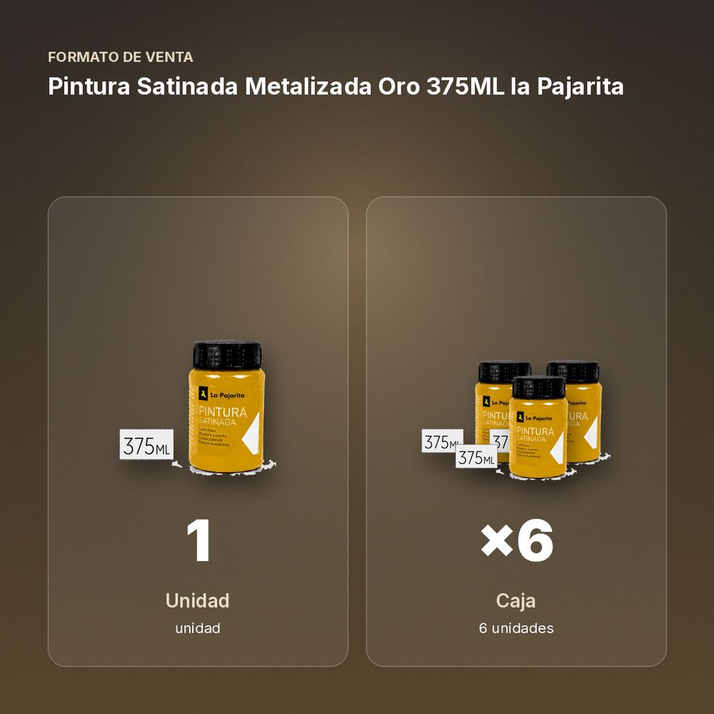 PINTURA SATINADA METALIZADA ORO 375ML LA PAJARITA - formato de venta: caja de 6