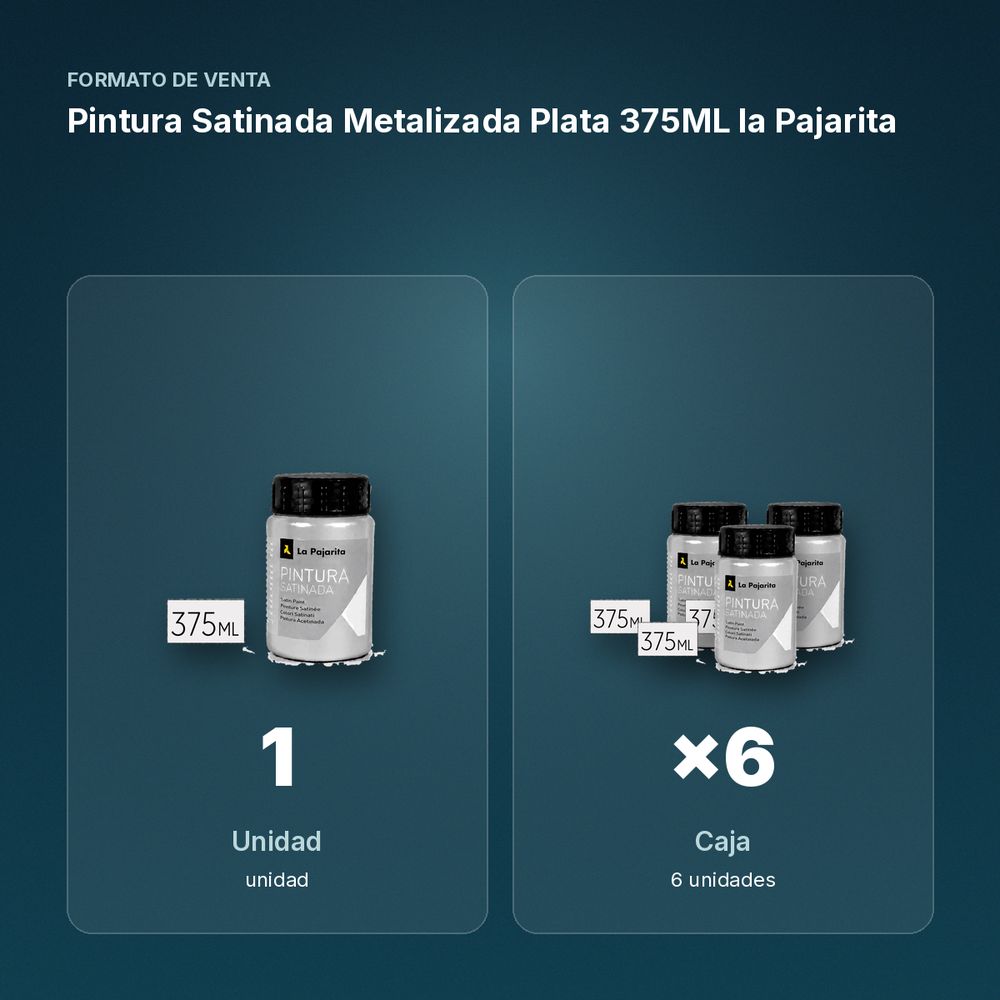 PINTURA SATINADA METALIZADA PLATA 375ML LA PAJARITA - formato de venta: caja de 6