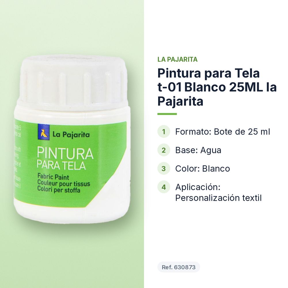 PINTURA PARA TELA T-01 BLANCO 25ML LA PAJARITA - características principales