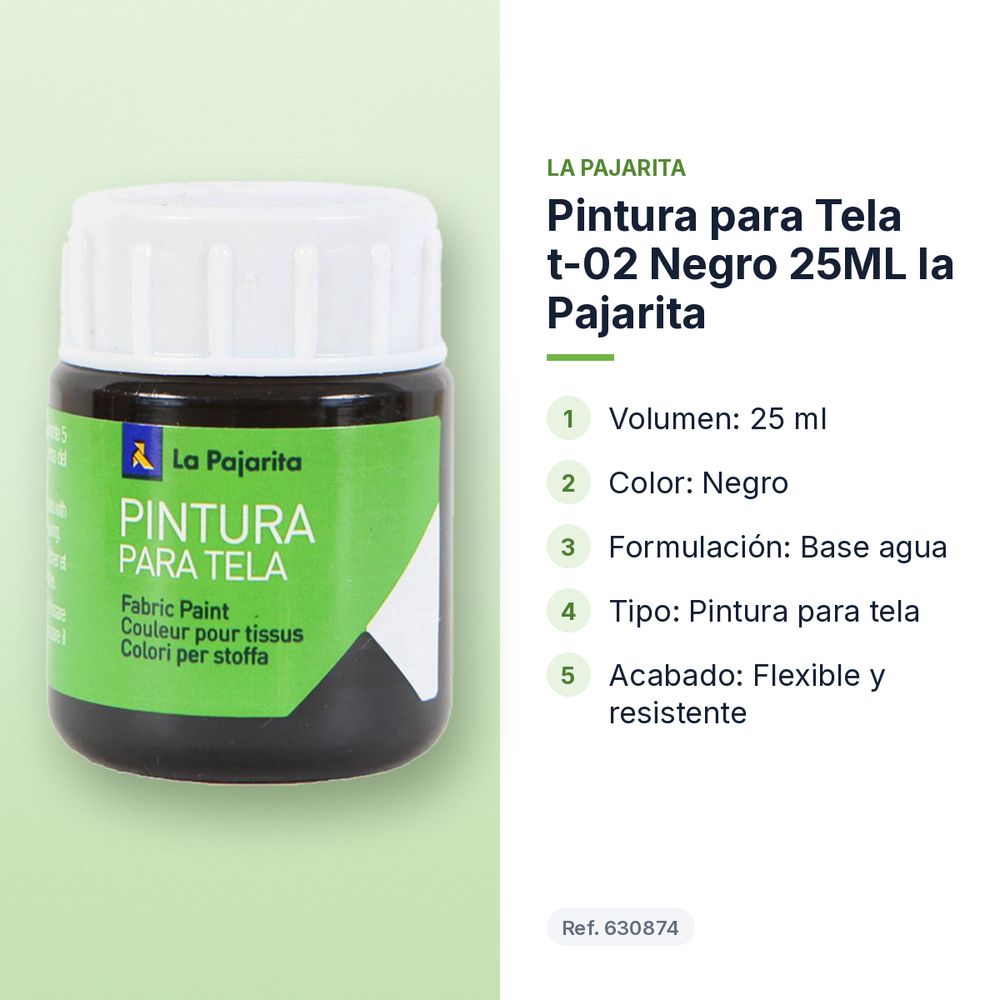 PINTURA PARA TELA T-02 NEGRO 25ML LA PAJARITA - características principales