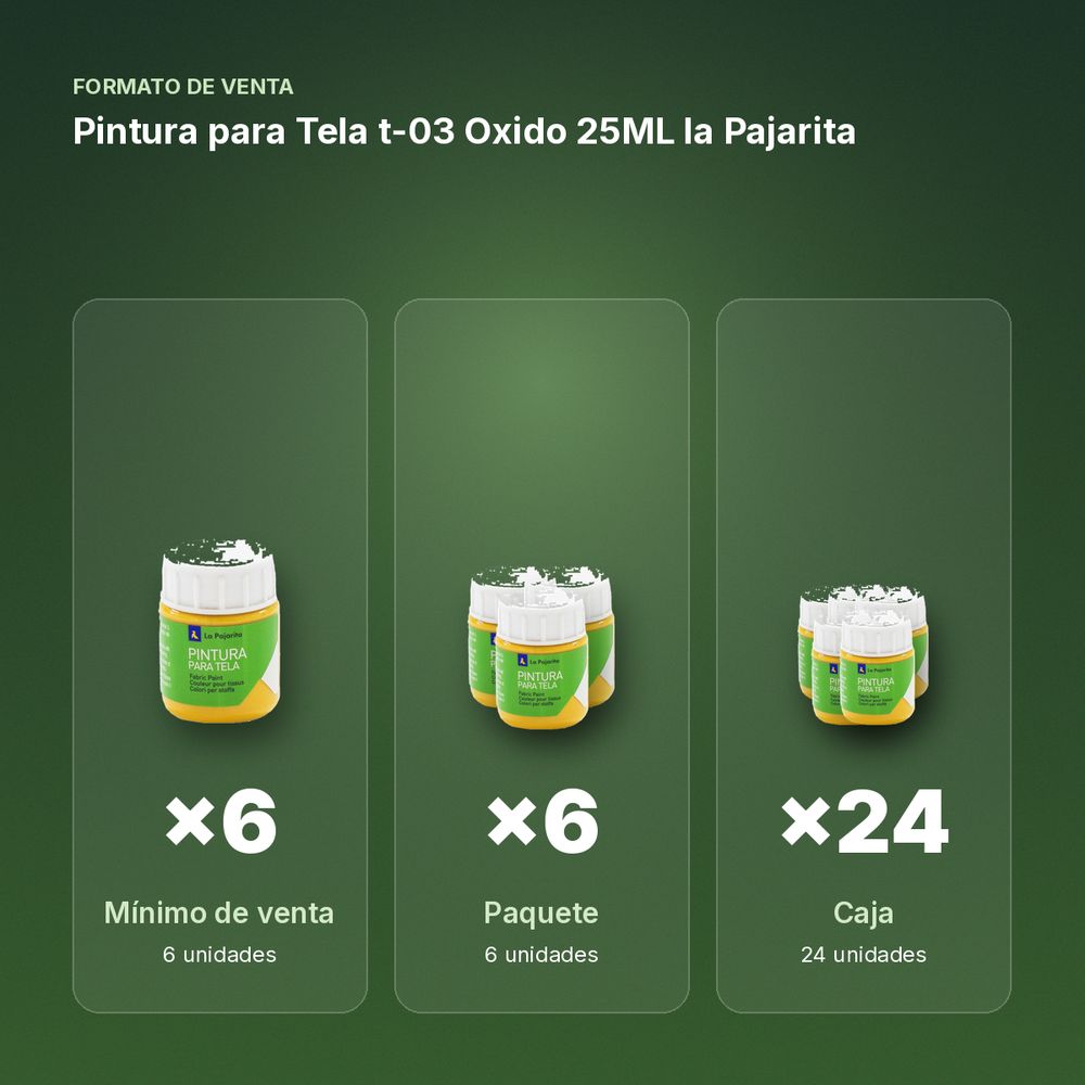 PINTURA PARA TELA T-03 OXIDO 25ML LA PAJARITA - formato de venta: paquete de 6, caja de 24