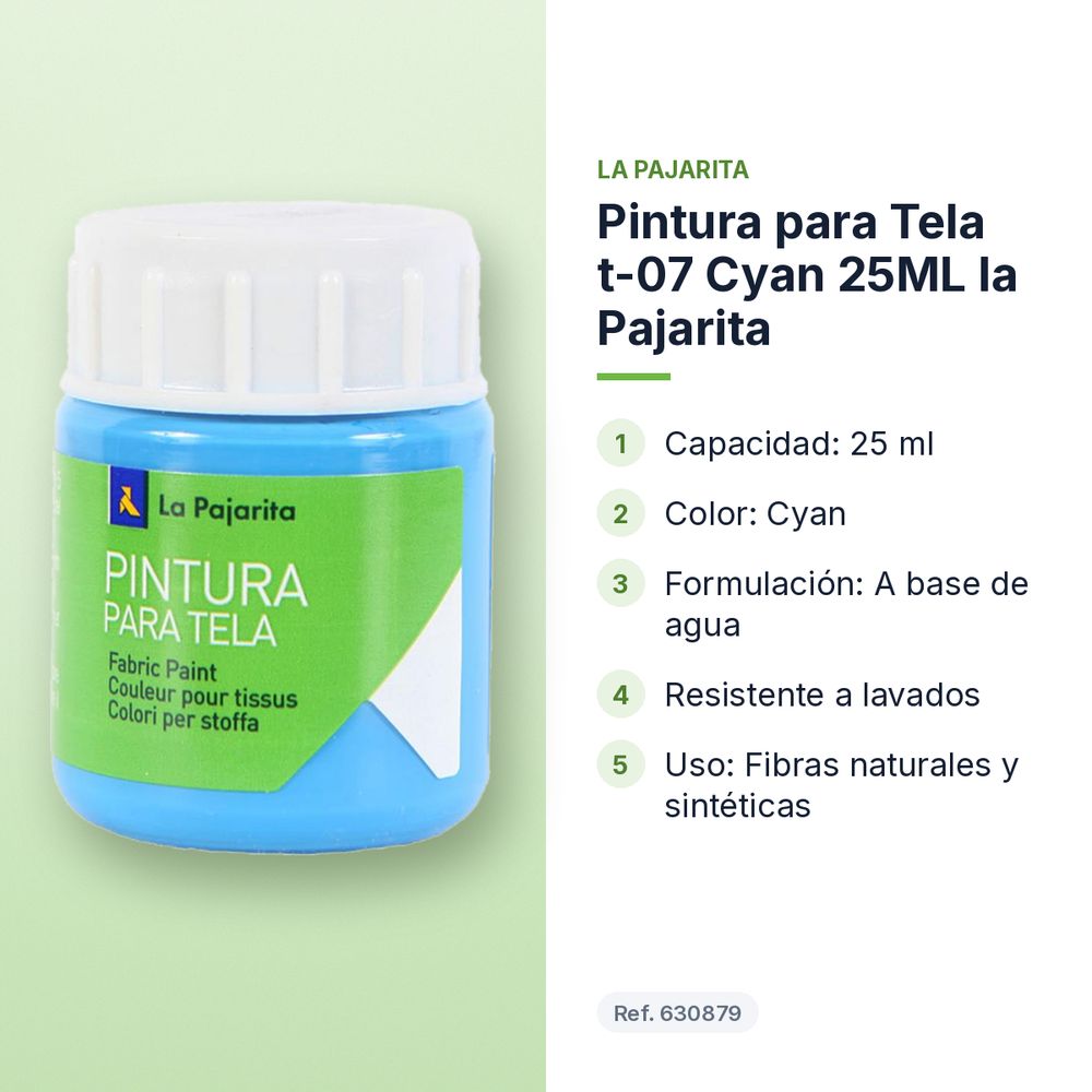 PINTURA PARA TELA T-07 CYAN 25ML LA PAJARITA - características principales