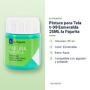 PINTURA PARA TELA T-09 ESMERALDA 25ML LA PAJARITA - características principales