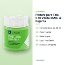PINTURA PARA TELA T-10 VERDE 25ML LA PAJARITA - características principales