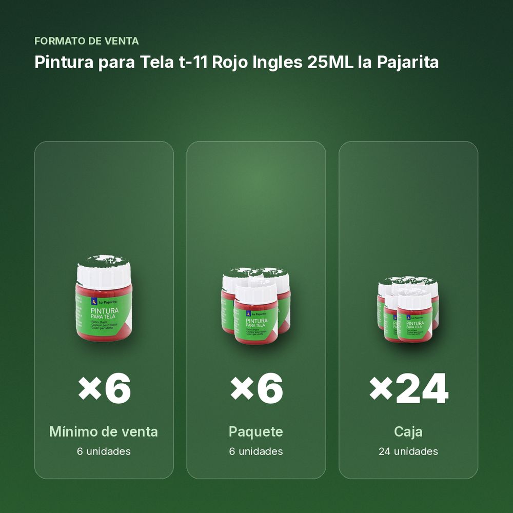 PINTURA PARA TELA T-11 ROJO INGLES 25ML LA PAJARITA - formato de venta: paquete de 6, caja de 24