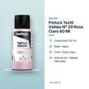 PINTURA TEXTIL VALLEJO Nº 29 ROSA CLARO 60 ML - características principales