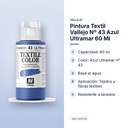 PINTURA TEXTIL VALLEJO Nº 43 AZUL ULTRAMAR 60 ML - características principales