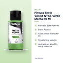 PINTURA TEXTIL VALLEJO Nº 55 VERDE MENTA 60 ML - características principales