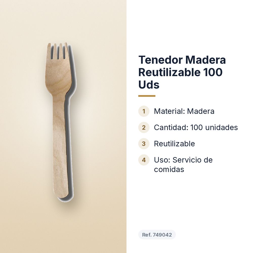TENEDOR MADERA REUTILIZABLE 100 UDS - características principales