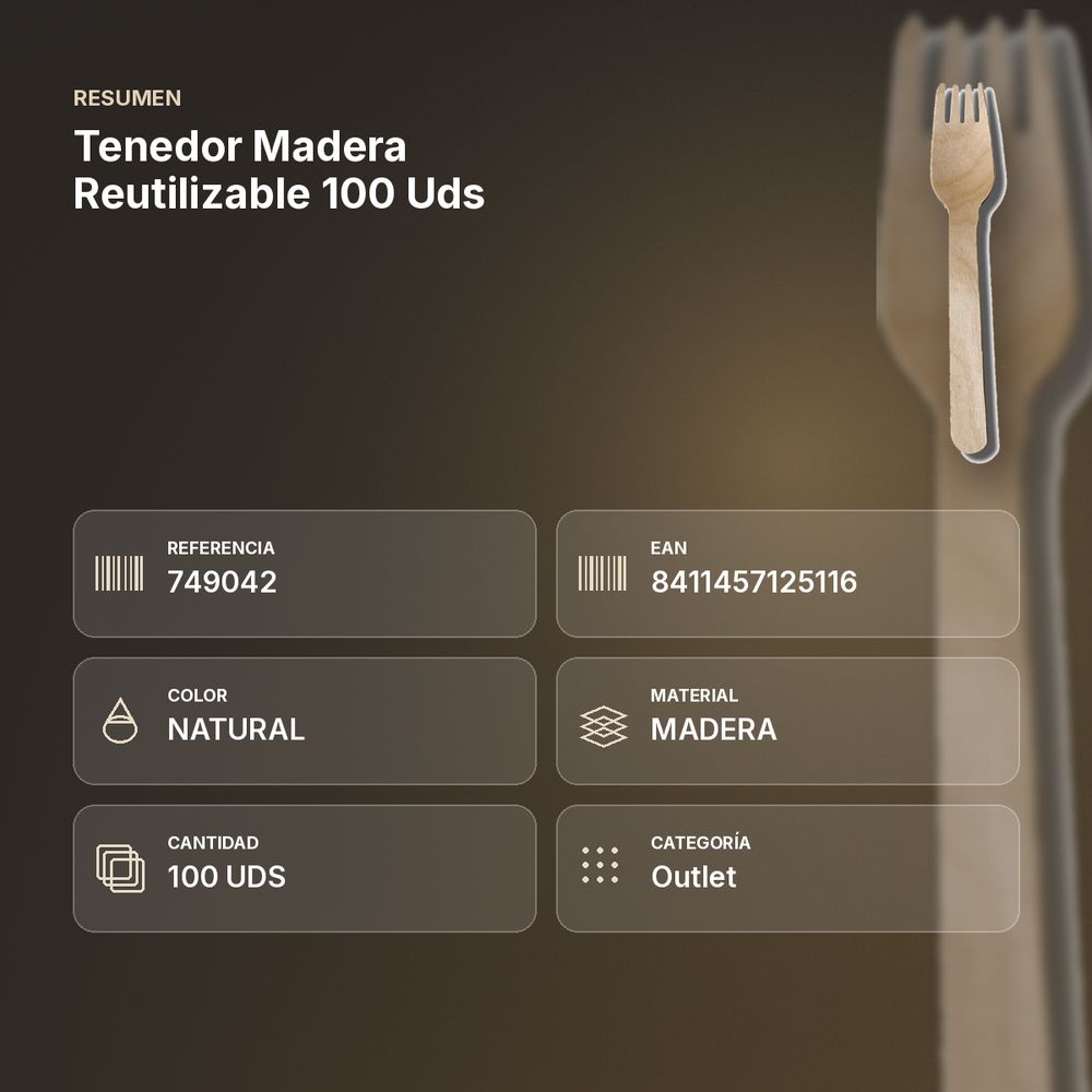 TENEDOR MADERA REUTILIZABLE 100 UDS - resumen de atributos