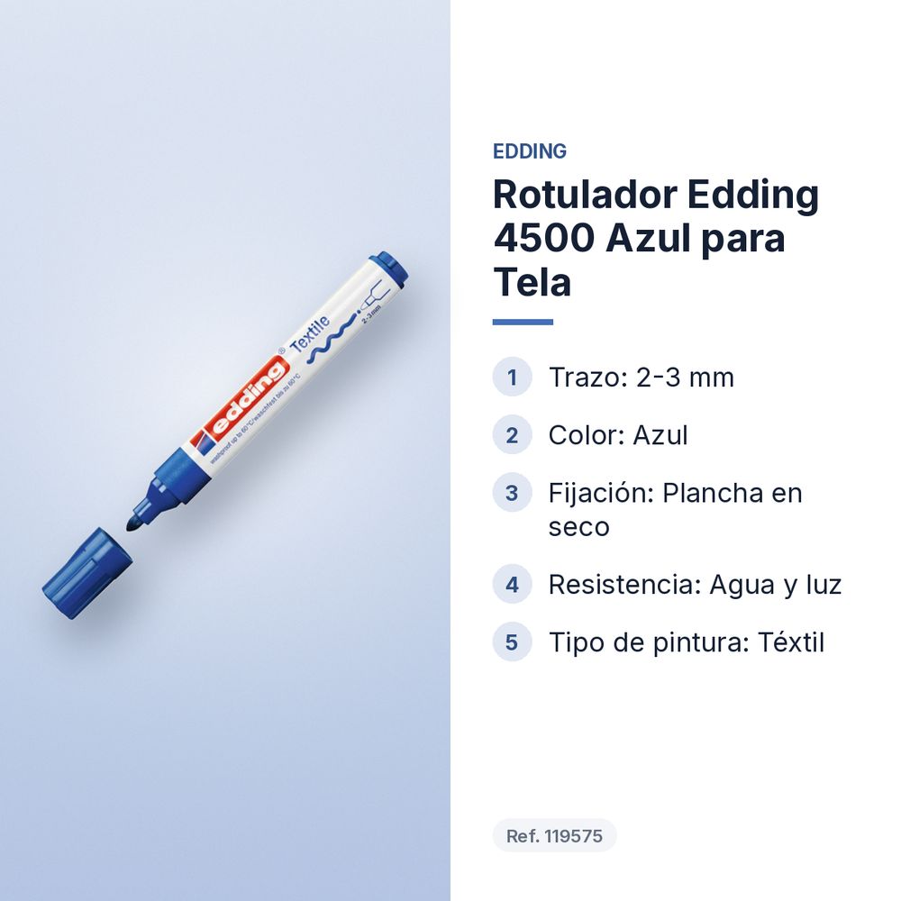 ROTULADOR EDDING 4500 AZUL PARA TELA - características principales