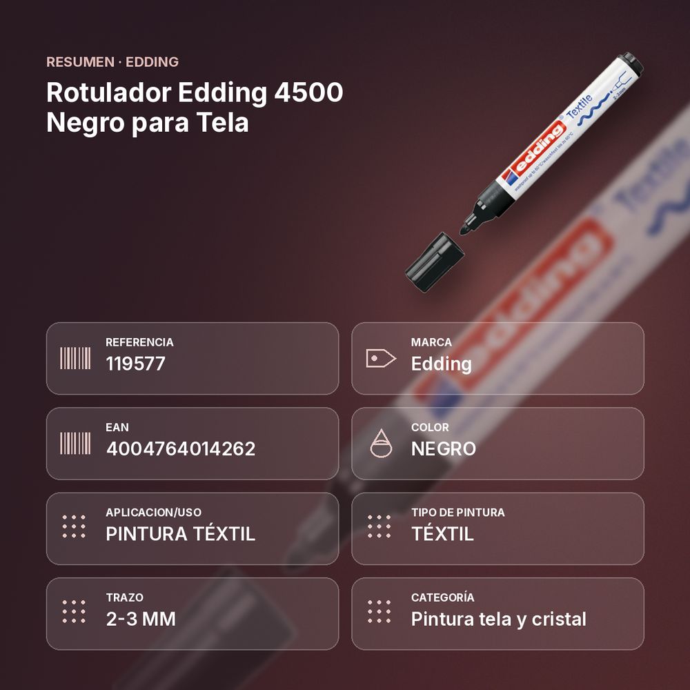 ROTULADOR EDDING 4500 NEGRO PARA TELA - resumen de atributos