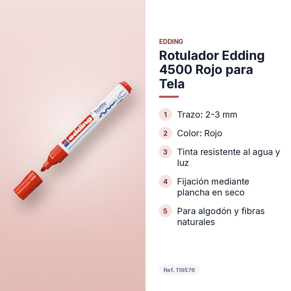 ROTULADOR EDDING 4500 ROJO PARA TELA - características principales