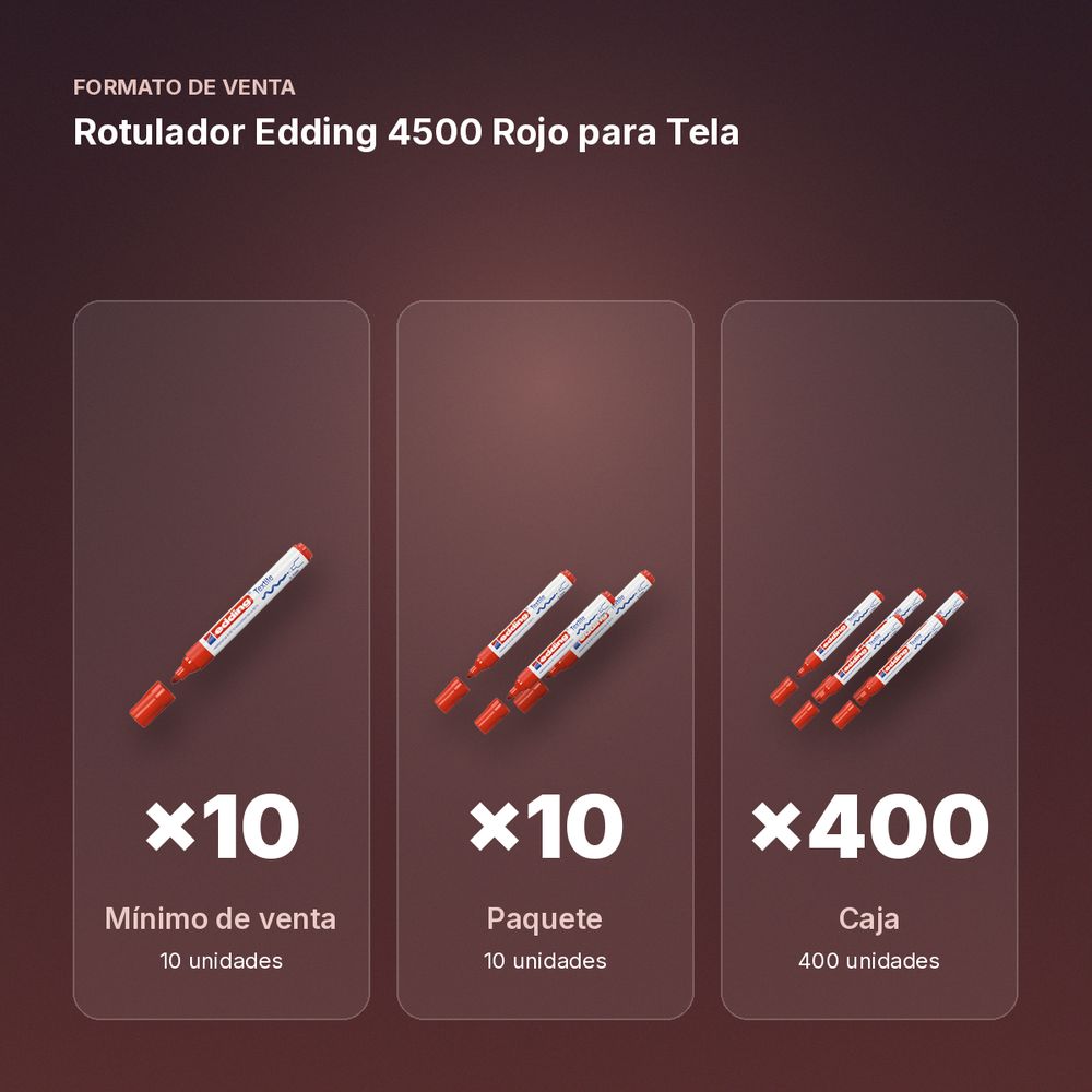 ROTULADOR EDDING 4500 ROJO PARA TELA - formato de venta: paquete de 10, caja de 400