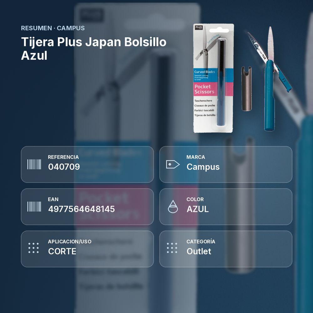 TIJERA PLUS JAPAN BOLSILLO AZUL - resumen de atributos