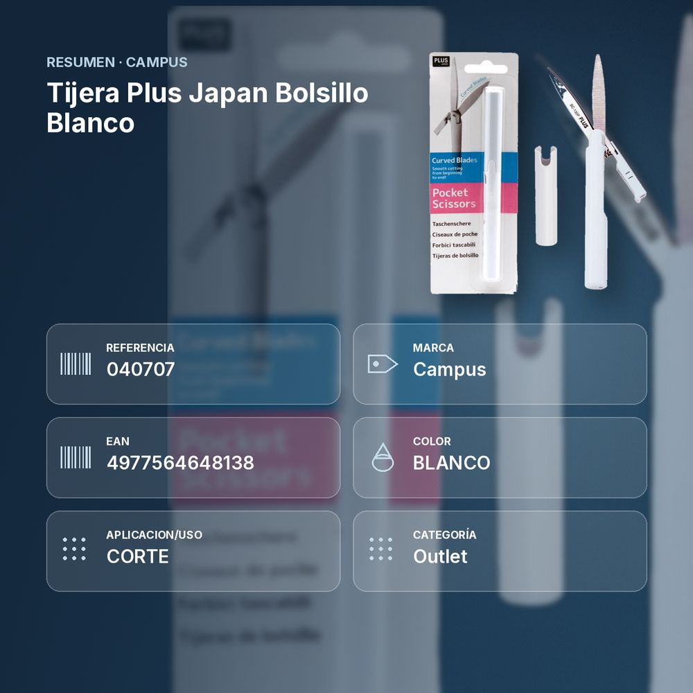 TIJERA PLUS JAPAN BOLSILLO BLANCO - resumen de atributos