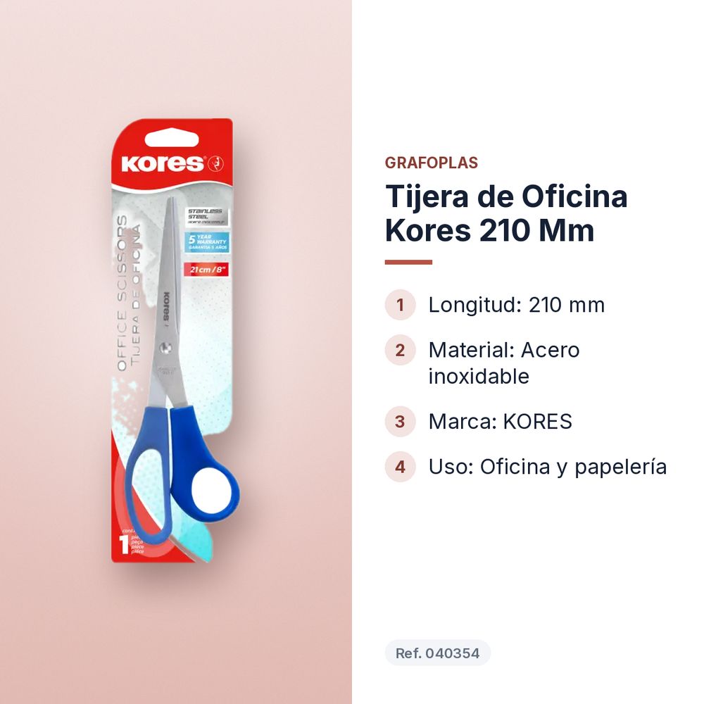 TIJERA DE OFICINA KORES 210 MM - características principales