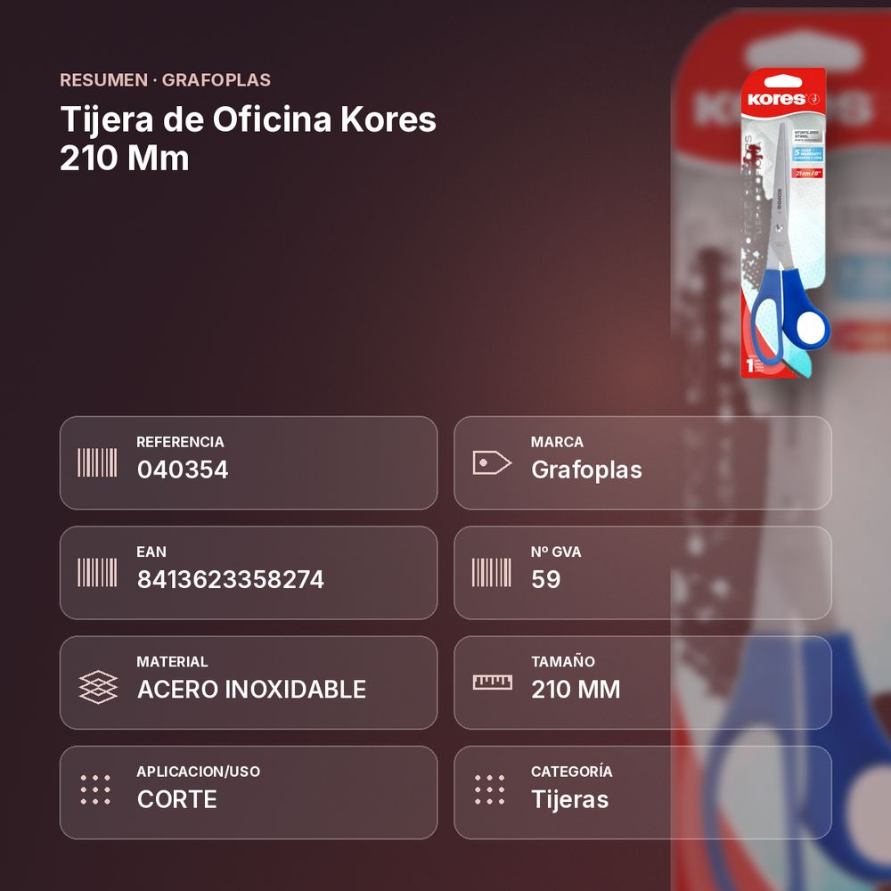 TIJERA DE OFICINA KORES 210 MM - resumen de atributos