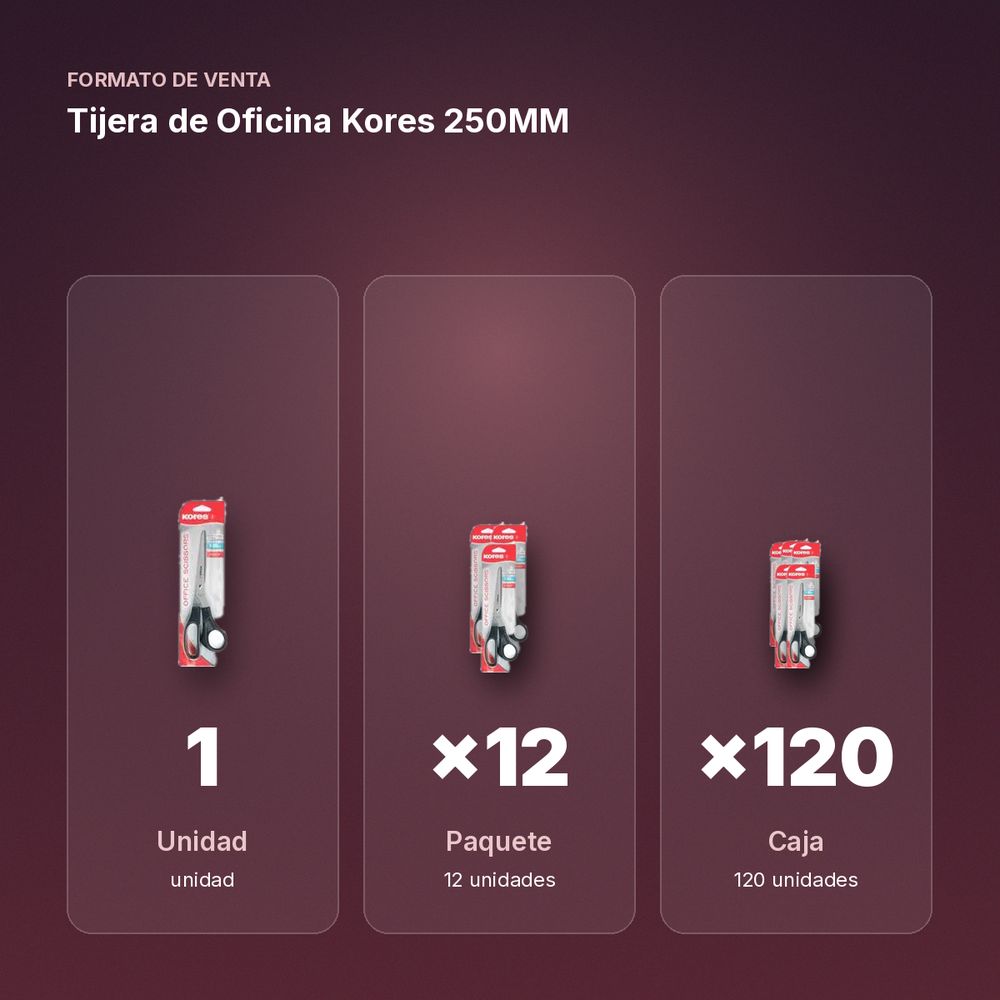 TIJERA DE OFICINA KORES 250MM - formato de venta: paquete de 12, caja de 120