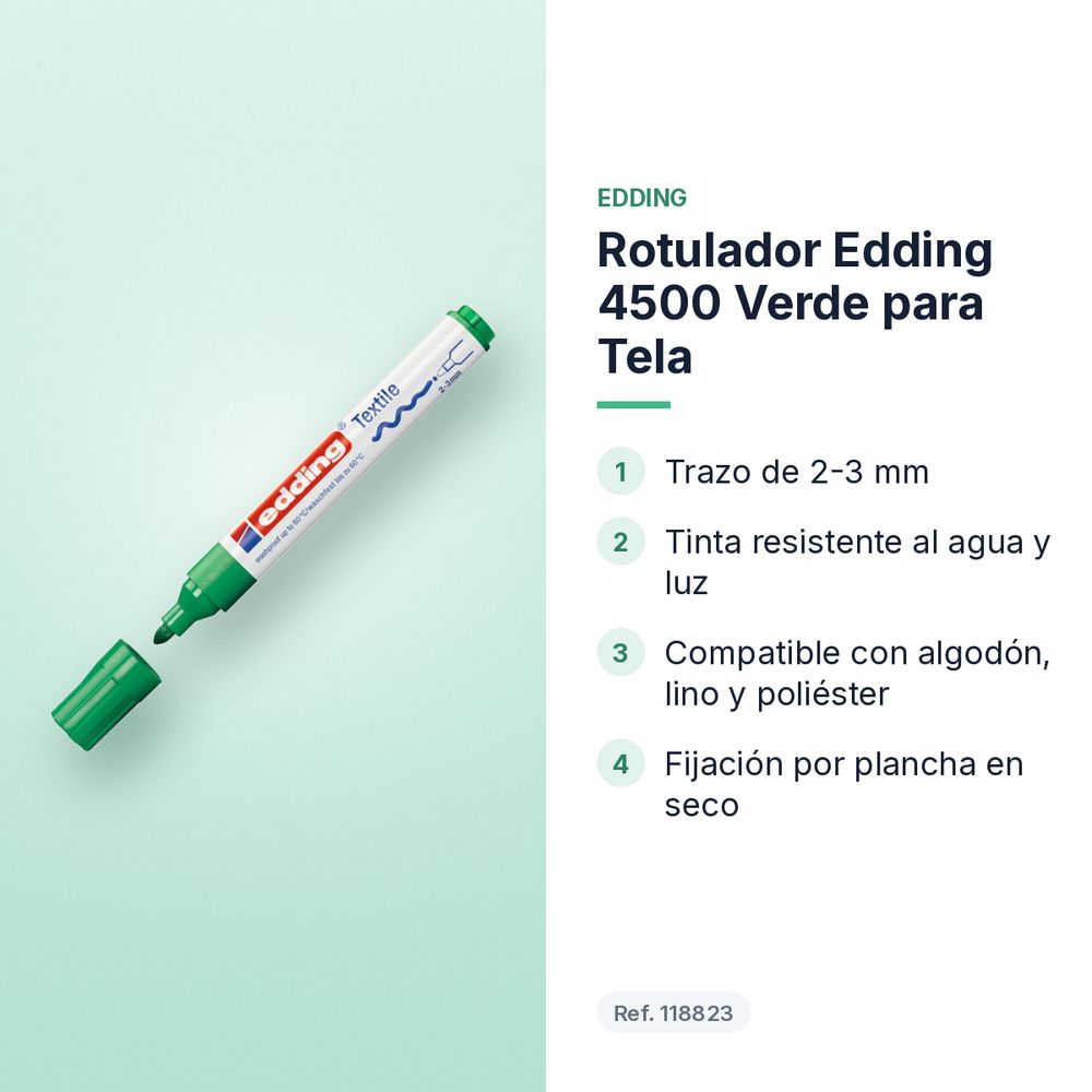 ROTULADOR EDDING 4500 VERDE PARA TELA - características principales