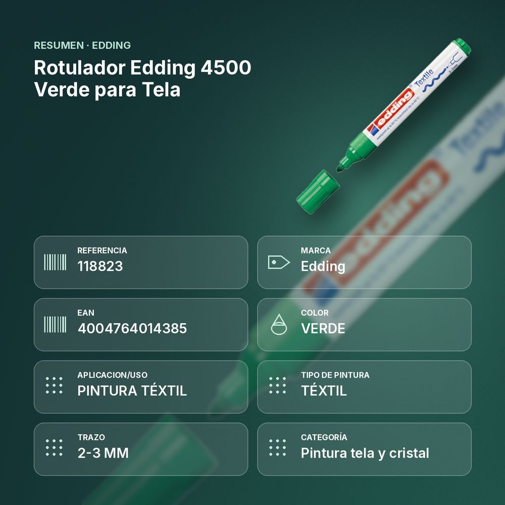ROTULADOR EDDING 4500 VERDE PARA TELA - resumen de atributos