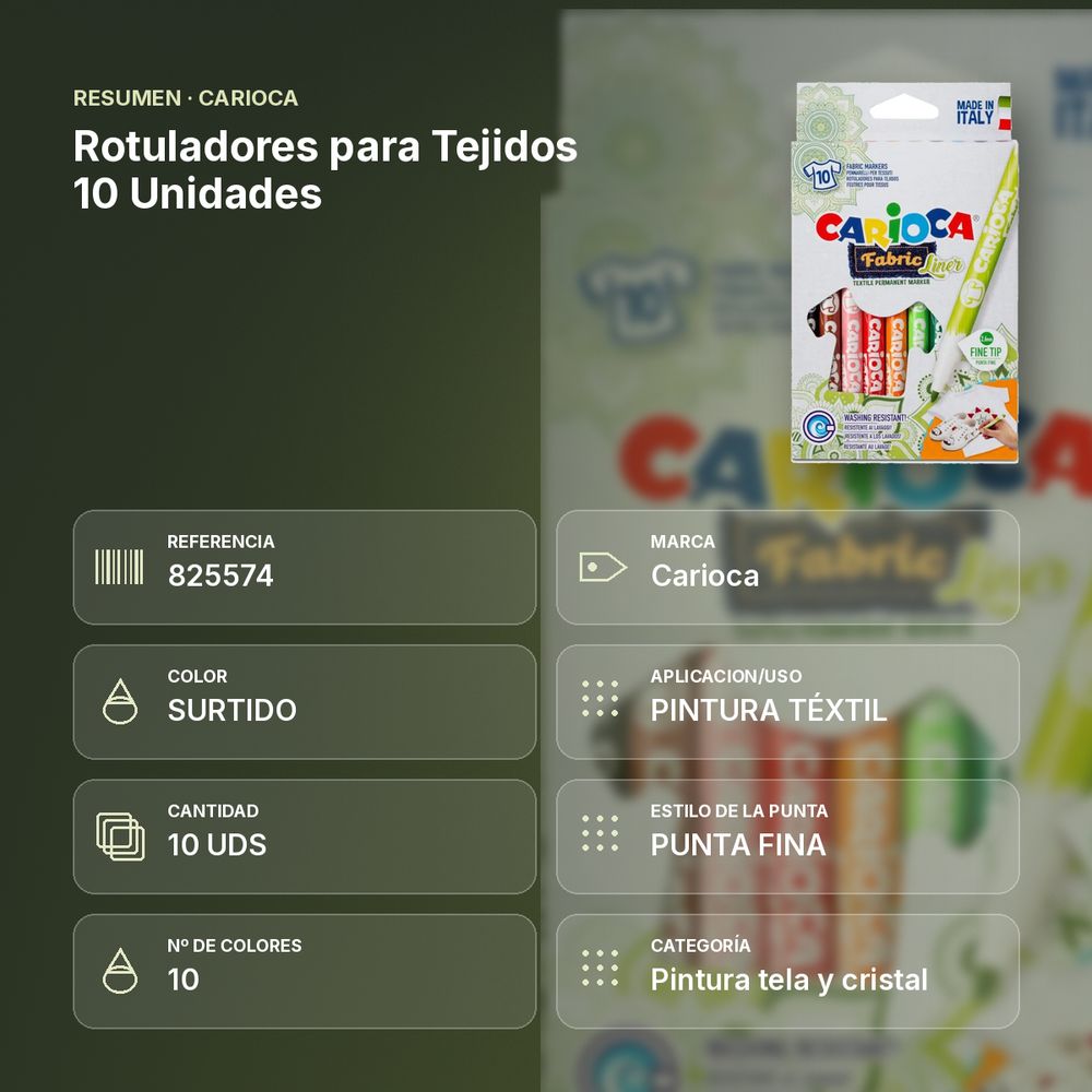 ROTULADORES PARA TEJIDOS 10 UNIDADES - resumen de atributos