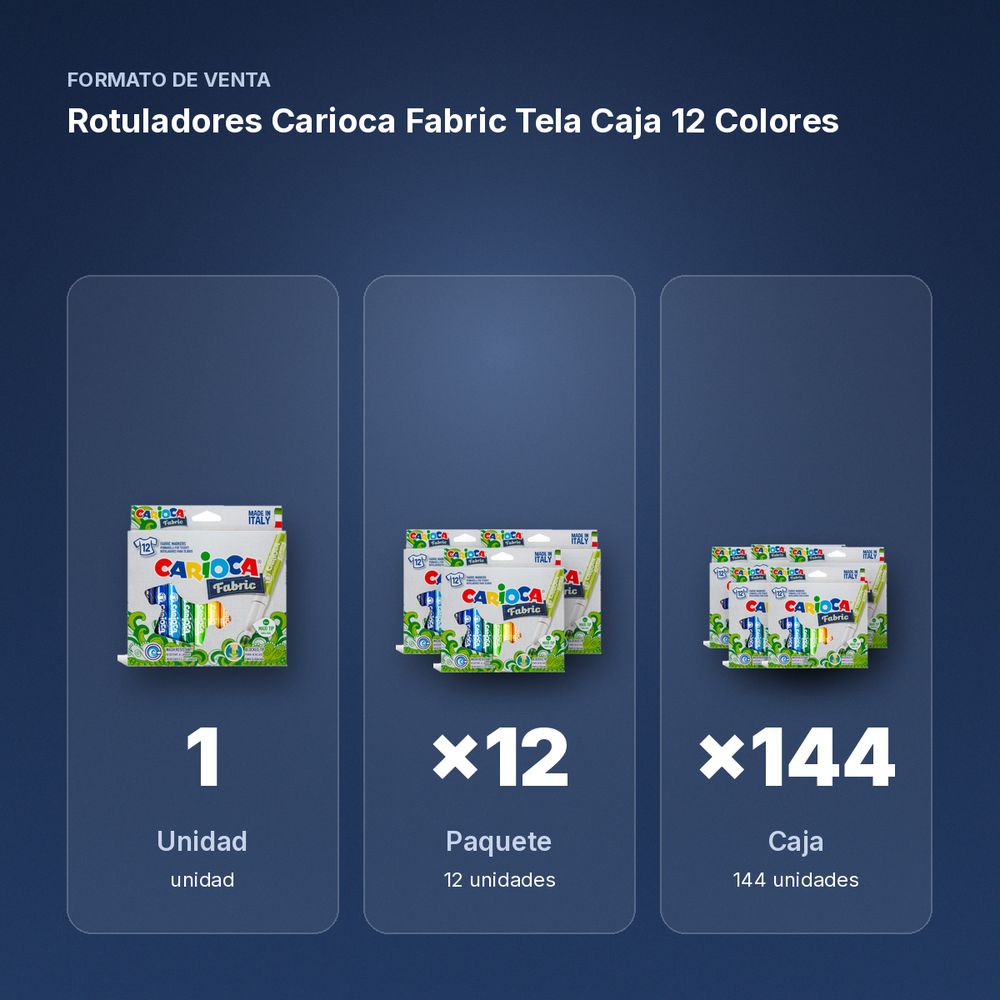 ROTULADORES CARIOCA FABRIC TELA CAJA 12 COLORES - formato de venta: paquete de 12, caja de 144
