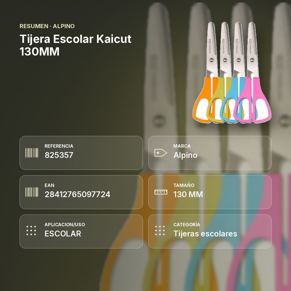 TIJERA ESCOLAR KAICUT 130MM - resumen de atributos