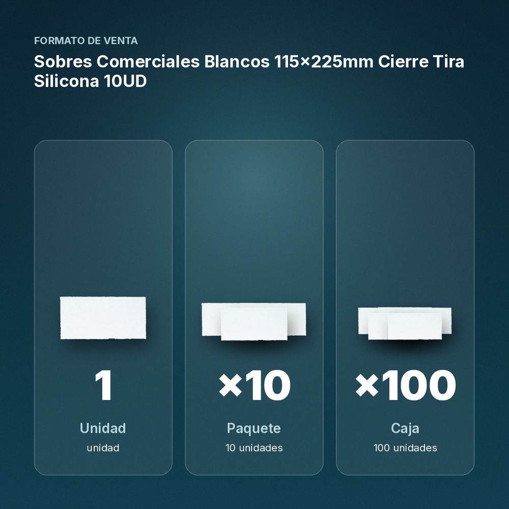 SOBRES COMERCIALES BLANCOS 115X225MM CIERRE TIRA SILICONA 10UD - formato de venta: paquete de 10, caja de 100