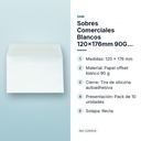 SOBRES COMERCIALES BLANCOS 120X176MM 90G CIERRE TIRA SILICONA SOLAPA RECTA 10 UDS - características principales