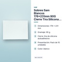 SOBRES SAM BLANCOS 176X231MM 90G CIERRE TIRA SILICONA 10 UDS - características principales