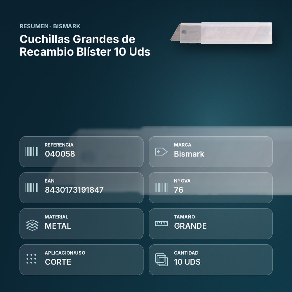 CUCHILLAS GRANDES DE RECAMBIO BLÍSTER 10 UDS - resumen de atributos