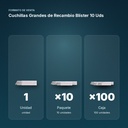 CUCHILLAS GRANDES DE RECAMBIO BLÍSTER 10 UDS - formato de venta: paquete de 10, caja de 100