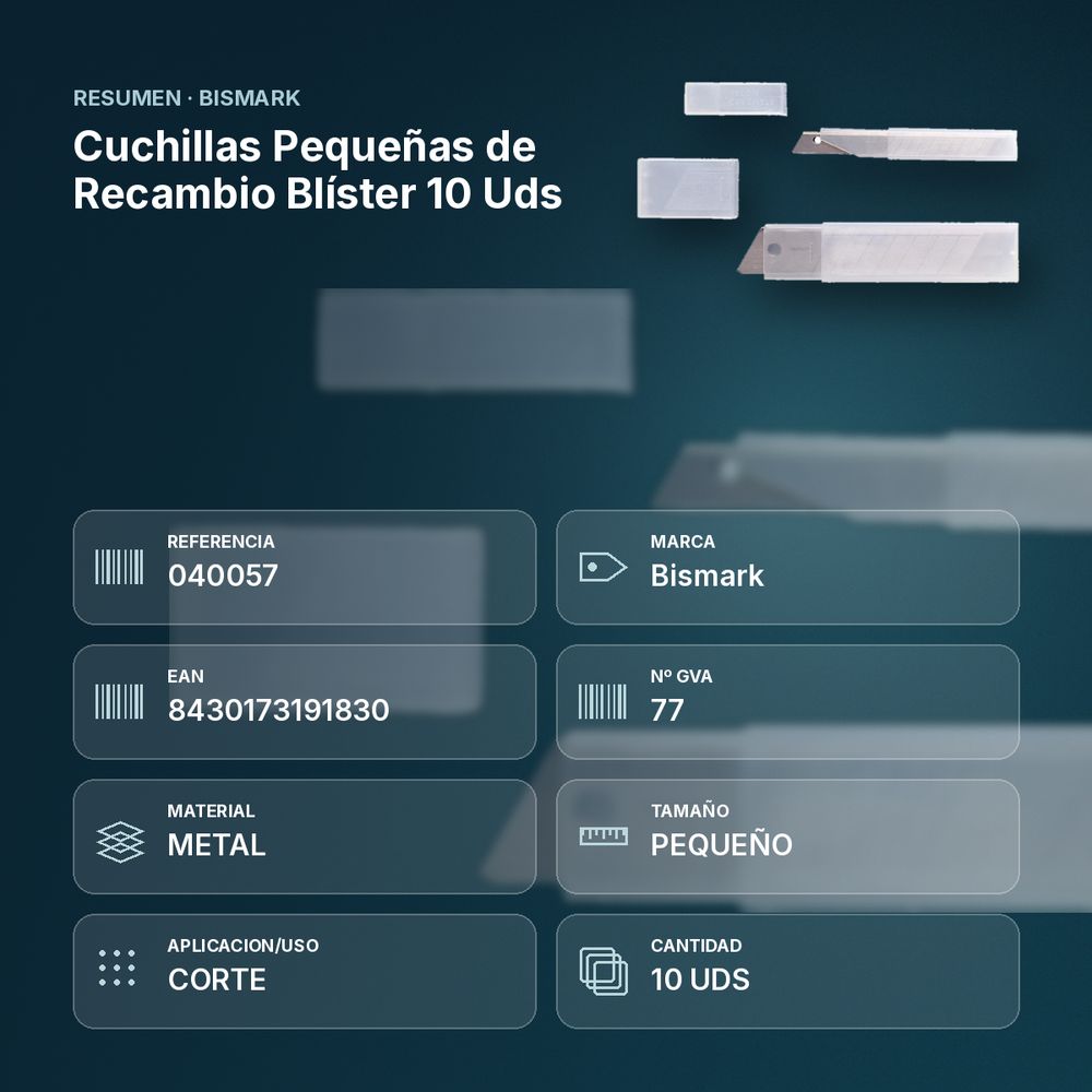 CUCHILLAS PEQUEÑAS DE RECAMBIO BLÍSTER 10 UDS - resumen de atributos
