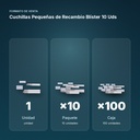 CUCHILLAS PEQUEÑAS DE RECAMBIO BLÍSTER 10 UDS - formato de venta: paquete de 10, caja de 100