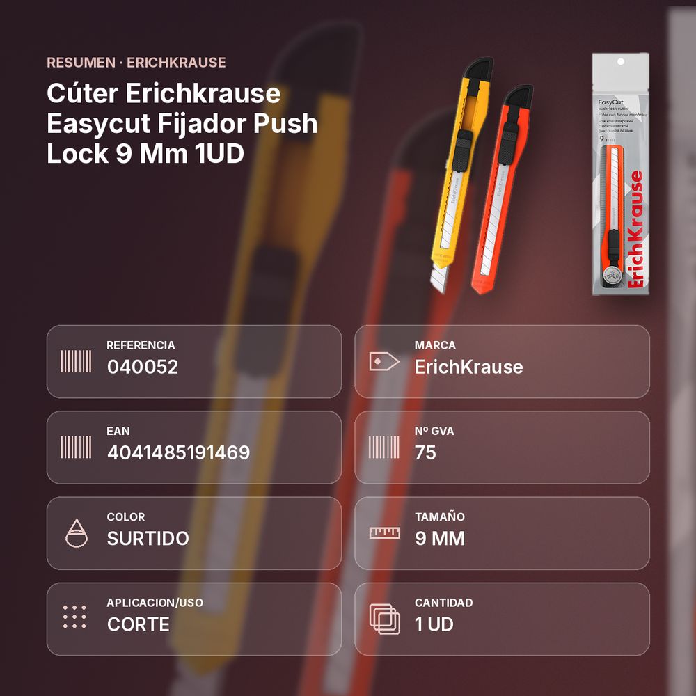 CÚTER ERICHKRAUSE EASYCUT FIJADOR PUSH LOCK 9 MM 1UD - resumen de atributos