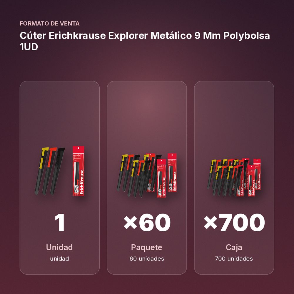 CÚTER ERICHKRAUSE EXPLORER METÁLICO 9 MM POLYBOLSA 1UD - formato de venta: paquete de 60, caja de 700