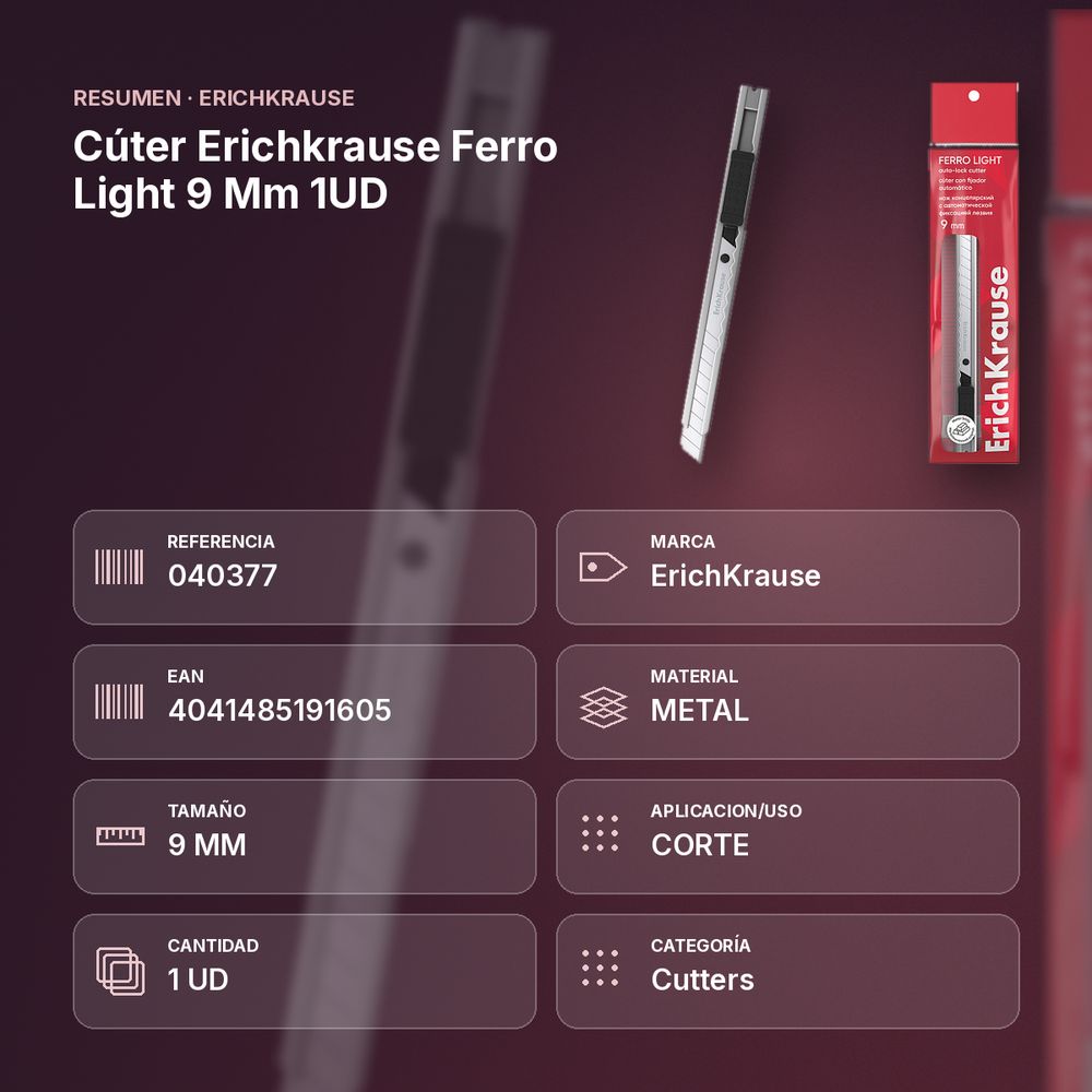 CÚTER ERICHKRAUSE FERRO LIGHT 9 MM  1UD - resumen de atributos