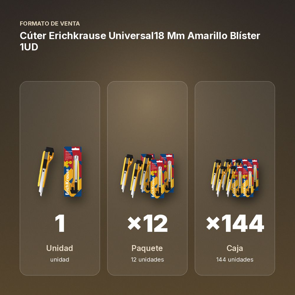 CÚTER ERICHKRAUSE UNIVERSAL18 MM AMARILLO BLÍSTER 1UD - formato de venta: paquete de 12, caja de 144