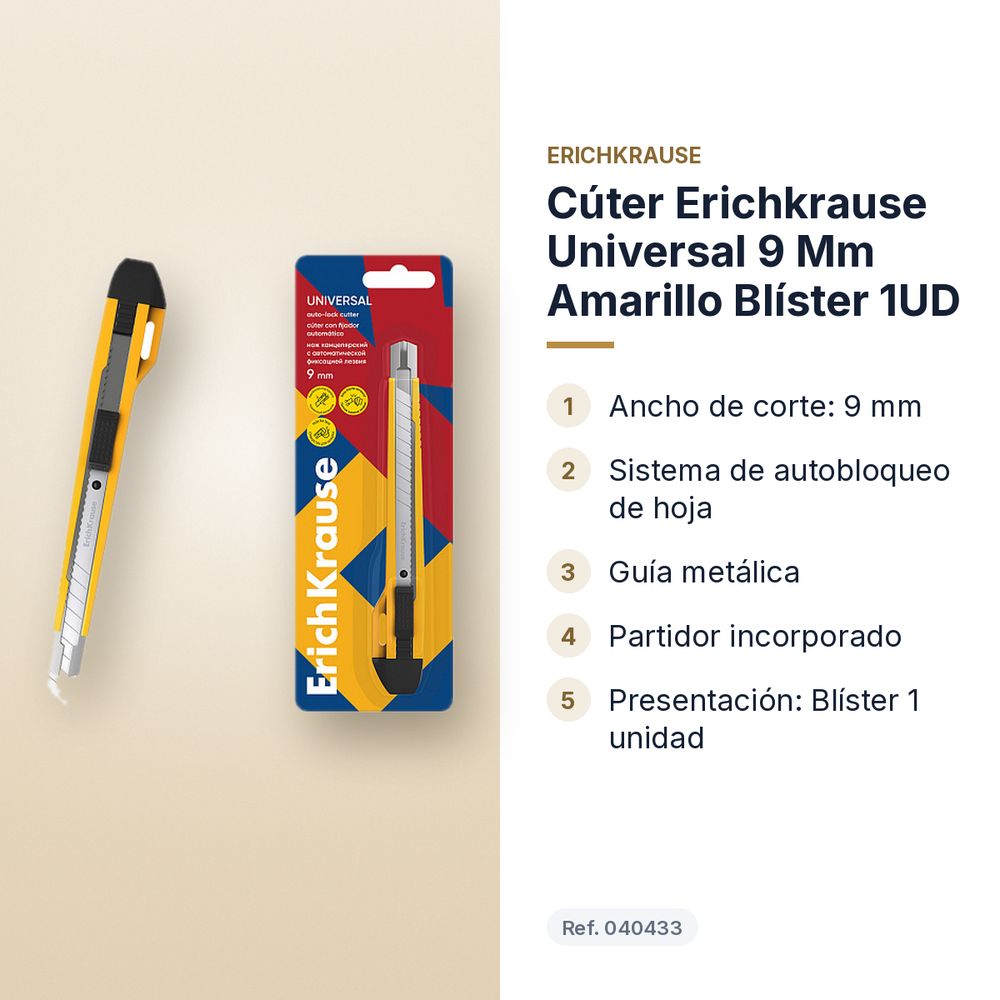CÚTER ERICHKRAUSE UNIVERSAL 9 MM AMARILLO BLÍSTER 1UD - características principales