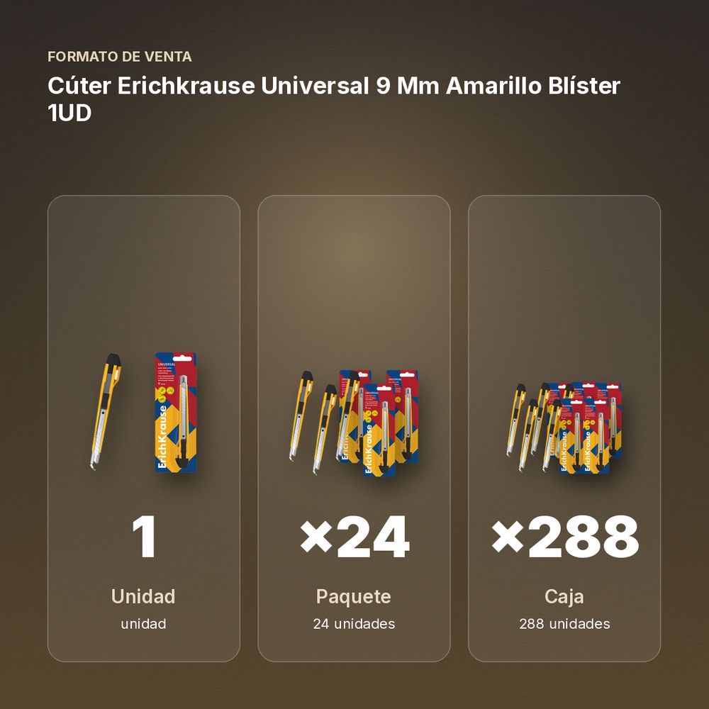 CÚTER ERICHKRAUSE UNIVERSAL 9 MM AMARILLO BLÍSTER 1UD - formato de venta: paquete de 24, caja de 288