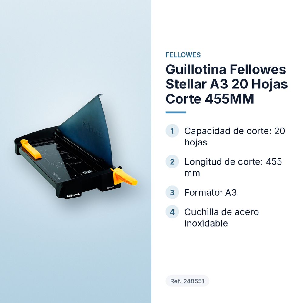 GUILLOTINA FELLOWES STELLAR A3 20 HOJAS CORTE 455MM - características principales