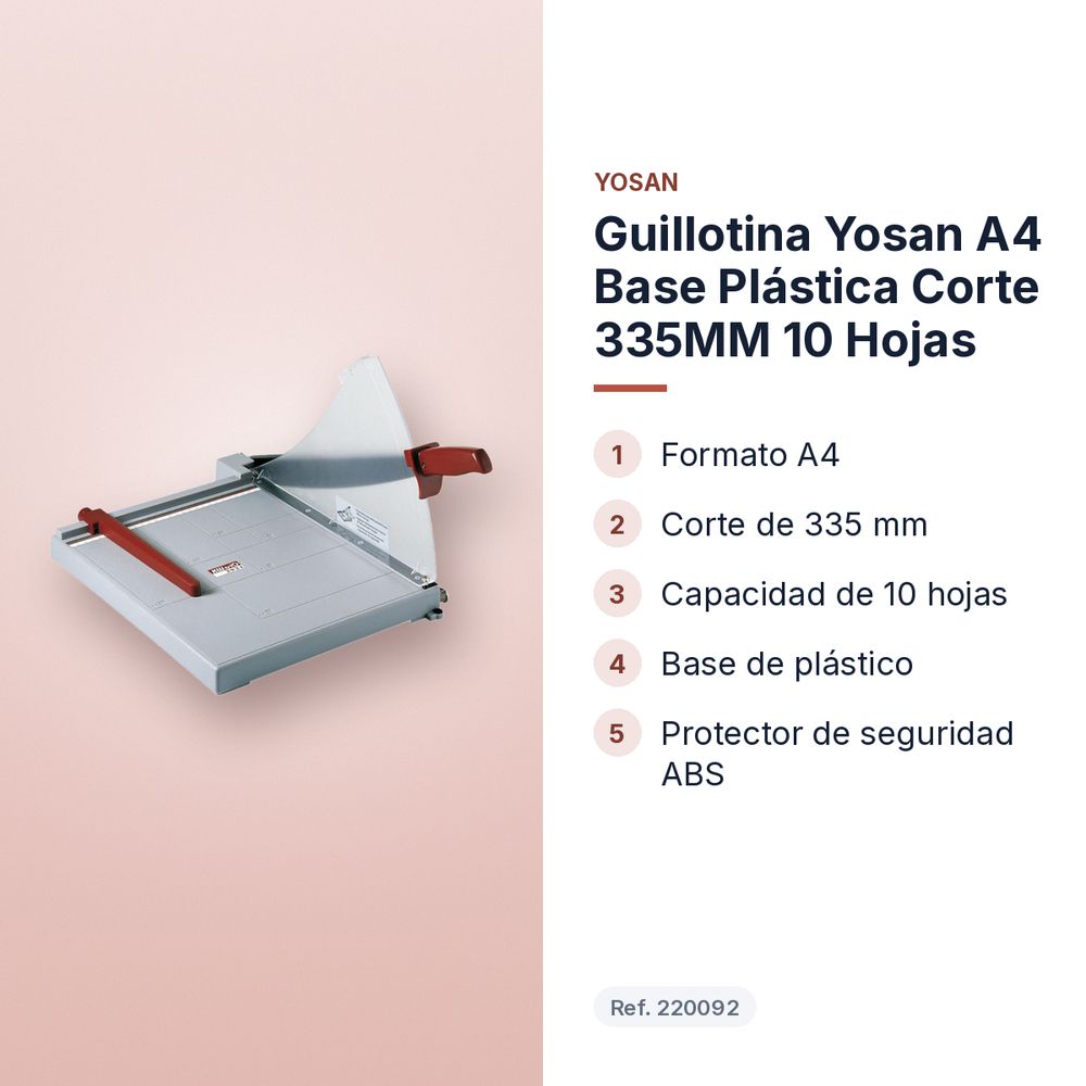 GUILLOTINA YOSAN A4 BASE PLÁSTICA CORTE 335MM 10 HOJAS - características principales