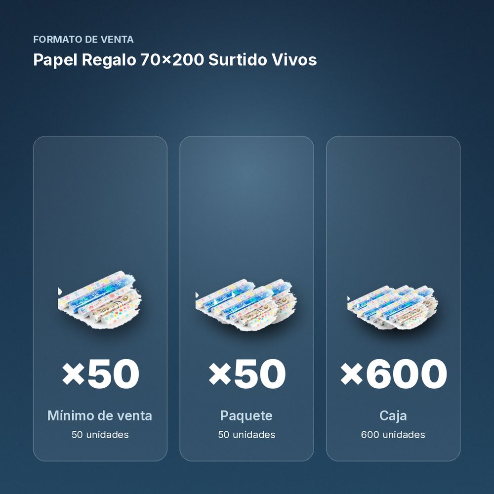 PAPEL REGALO 70X200 SURTIDO VIVOS - formato de venta: paquete de 50, caja de 600