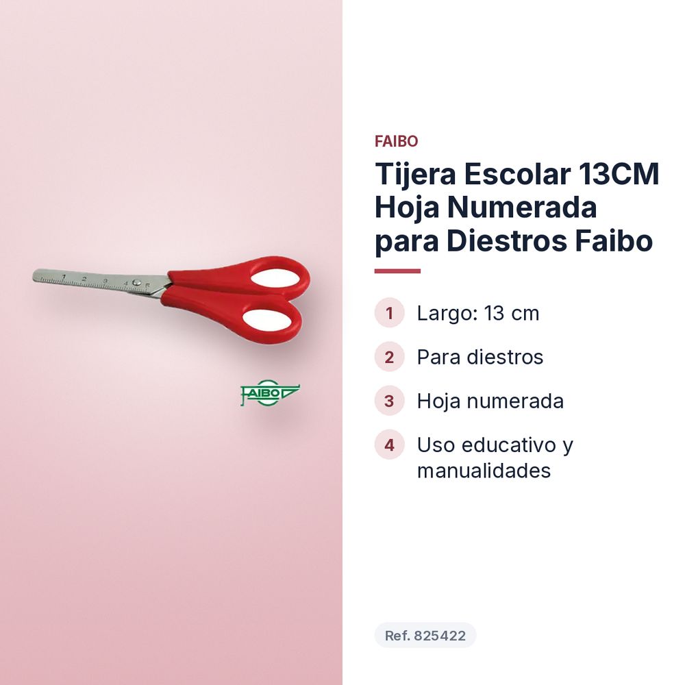 TIJERA ESCOLAR 13CM HOJA NUMERADA PARA DIESTROS FAIBO - características principales