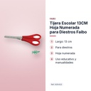 TIJERA ESCOLAR 13CM HOJA NUMERADA PARA DIESTROS FAIBO - características principales