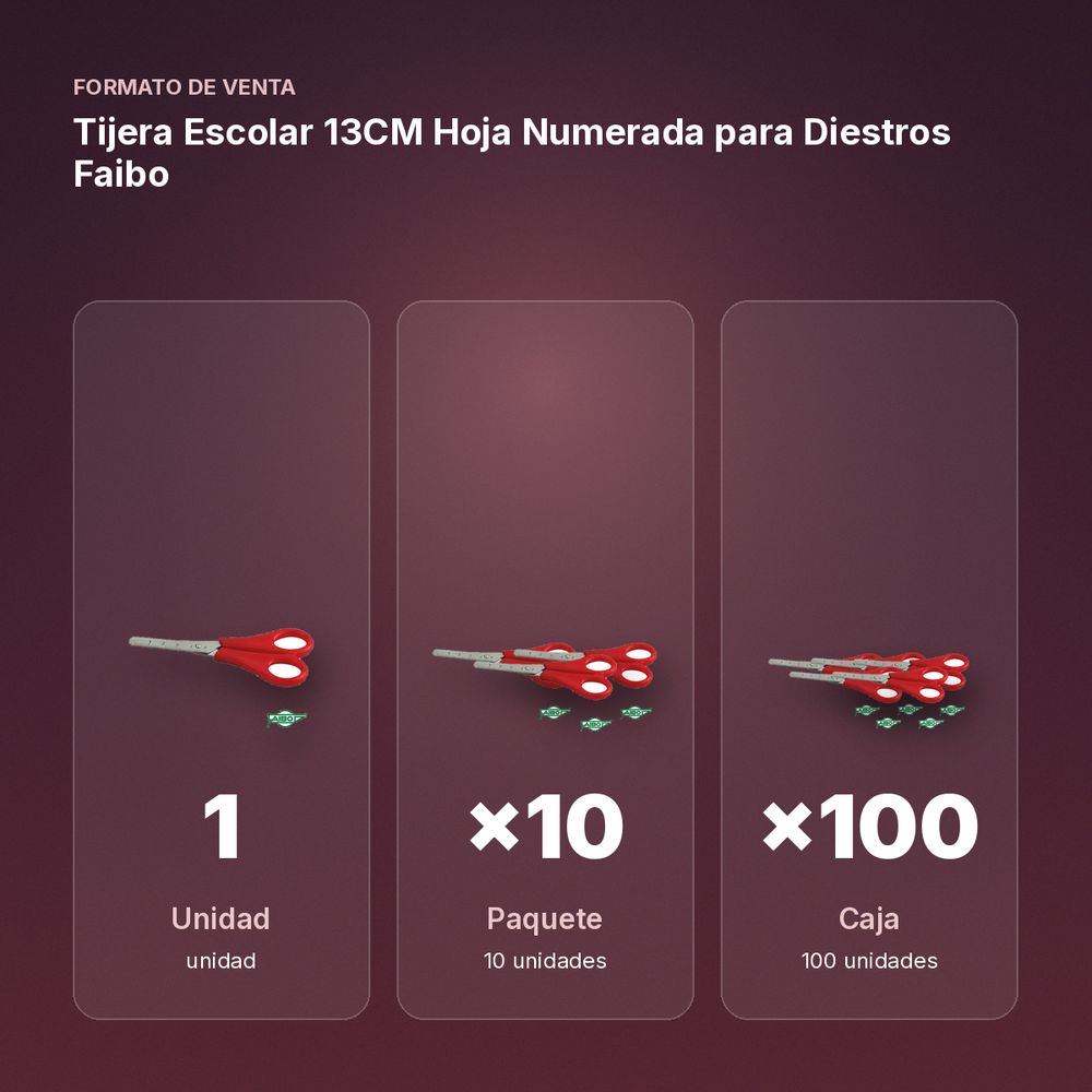 TIJERA ESCOLAR 13CM HOJA NUMERADA PARA DIESTROS FAIBO - formato de venta: paquete de 10, caja de 100